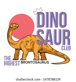 Brontosaurus the highest dino dinosaur. Cartoon character illustration drawing engraving ink line art vector. Isolated white background for trendy kid print design t shirt clothes sticker poster badge
