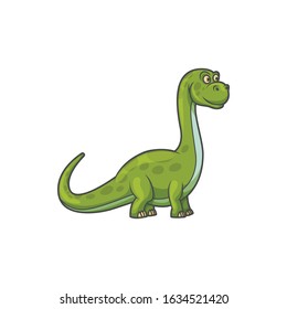 Brontosaurus isolated cartoon tyrannosaurus. Vector green childish dino, dinosaur animal with round spots. Apatosaurus species Brontosaurus excelsus, B. yahnahpin, and B. parvus, big thunder lizard