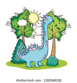 brontosaurus prehistoric dino animal with trees