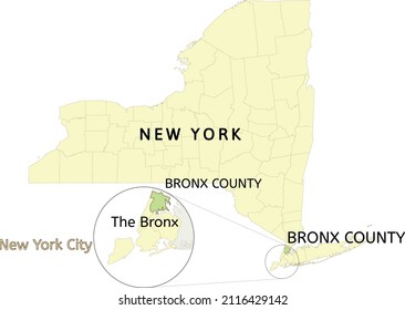 Bronx County and borough of The Bronx location on New York state and New York City map