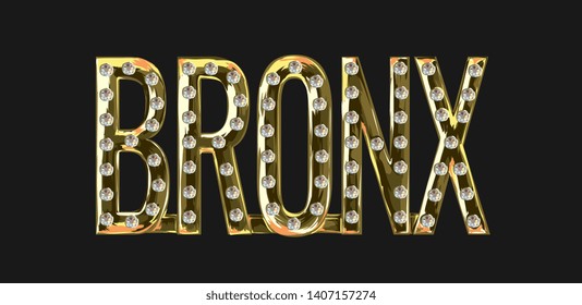 Bronx golden chrome text with diamond illustration on black background