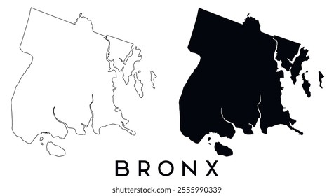 Bronx map outline and black silhouette vector