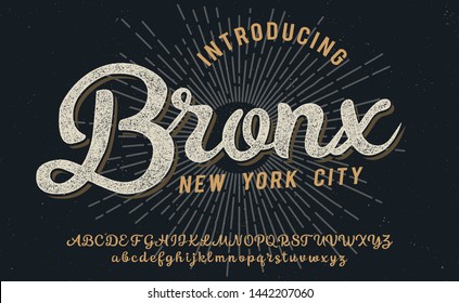 Bronx. New York City print. Hand made script font. Stylish badge for stickers or prints on clothes.