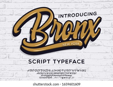 Bronx. Imagen impresa en la ciudad de Nueva York. Fuente de script hecha a mano. Tarjeta elegante para pegatinas o impresiones en ropa.