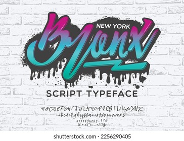 Bronx. New York City print. Hand made script font. Stylish badge for stickers or prints on clothes.