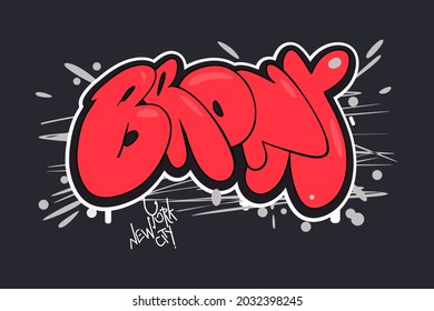 Bronx New York City vector text. Graffiti style hand drawn lettering. Can be used for printing on t shirt and souvenirs. Posters, banners, cards, flyers, stickers. Street art design.