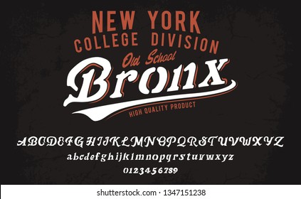 Bronx. New York college division. Original font and logo. Print on shirt or sticker. Retro and vintage style. Old school. Classic print.