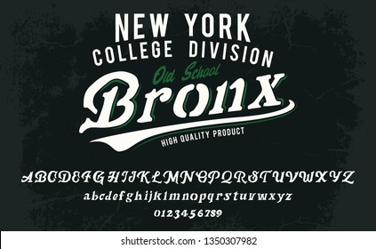 Bronx. New York college division. Original font and logo. Print on shirt or sticker. Retro and vintage style. Old school. Classic print.
