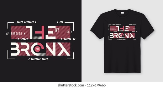 The Bronx New York geometric abstract style t-shirt and apparel design, typography, print, vector illustration. Global swatches.