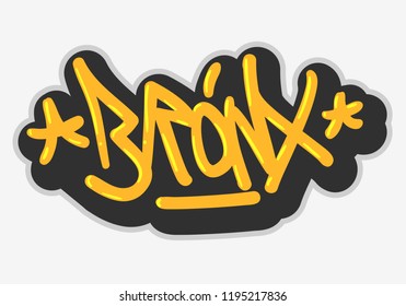 Bronx New York Usa Hip Hop Related Tag Graffiti Influenced Label Sign  Logo Hand Drawn Lettering for t shirt or sticker on a white background. Vector Image.