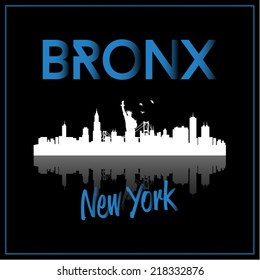 Bronx, New York, USA Skyline Silhouette Vector Design On Black Background.