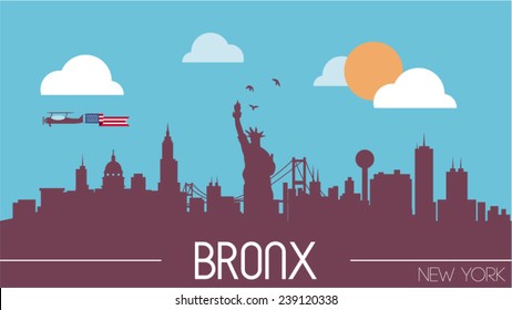 Bronx New York USA Skyline Silhouette Flat Design Vector Illustration.