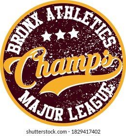 Bronx Superior Major League College Athletics Team Circle Logo Illustration Print - Grunge textured Vintage Graphic Tee