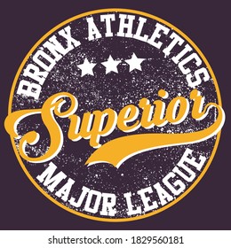 Bronx Superior Major League College Athletics Team Circle Logo Illustration Print - Grunge Textured Vintage Graphic Tee