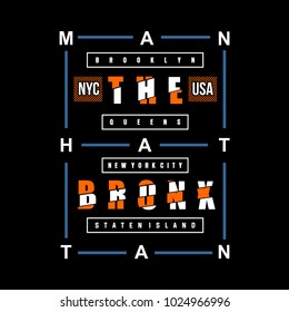 the bronx typography t shirt design, vector element illustration graphic artistic urban street casual wear