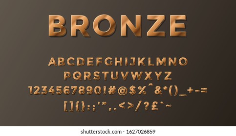 Bronze 3D Alphabet Completed With Numbers And Symbols