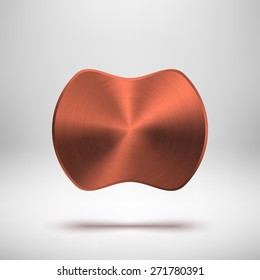 Bronze abstract badge, blank button template with metal texture (chrome, steel, copper), realistic shadow and light background for web user interfaces, UI, applications and apps. Vector illustration.