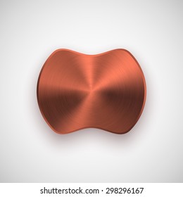 Bronze abstract badge, blank button template with metal texture (chrome, steel, copper), realistic shadow and light background for web user interfaces, UI, applications and apps. Vector illustration.