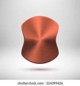 Bronze abstract badge, blank button template with metal texture, realistic shadow and light background. Vector illustration.