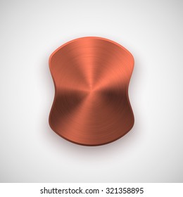 Bronze abstract badge, blank button template with metal texture (chrome, steel, copper), realistic shadow and light background for web user interfaces, UI, applications and apps. Vector illustration.