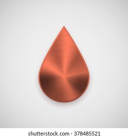 Bronze abstract drop badge, blank button template with metal texture, chrome, silver, steel, copper and realistic shadow for logo, design concepts, web, UI, applications, apps. Vector illustration.