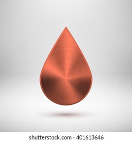 Bronze abstract drop badge, blank button template with metal texture, chrome, silver, steel, copper and realistic shadow for logo, design concepts, web, UI, applications, apps. Vector illustration.