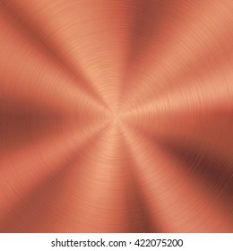 Bronze abstract technology background with polished, brushed circular metal texture, chrome, silver, steel, copper, rust for design concepts, web, posters, wallpapers and prints. Vector illustration.