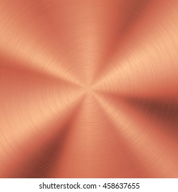 Bronze abstract technology background with polished, brushed circular metal texture, chrome, silver, steel, copper, rust for design concepts, web, posters, wallpapers and prints. Vector illustration.