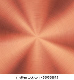 Bronze abstract technology background with polished, brushed circular metal texture, chrome, silver, steel, copper, rust for design concepts, web, posters, wallpapers and prints. Vector illustration.