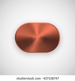 Bronze abstract technology geometric badge, blank button template with metal texture, chrome, silver, steel, copper and realistic shadow for logo, design concepts, prints, web. Vector illustration.