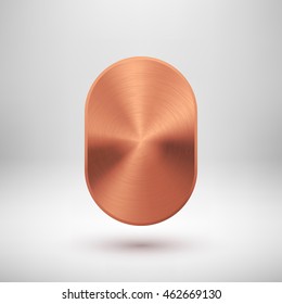 Bronze abstract technology geometric badge, blank button template with metal texture, chrome, silver, steel, copper and realistic shadow for logo, design concepts, prints, web. Vector illustration.