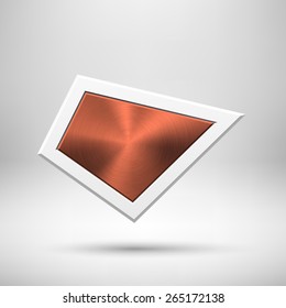 Bronze abstract triangle badge, technology blank button template with metal texture (chrome, steel), realistic shadow and light background for interfaces, UI, applications, apps. Vector illustration.