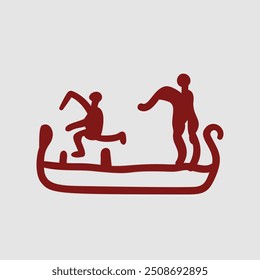 Bronze Age petroglyph from Sweden, Vector illustration isolated, Rowing ship with two persons, from the Jörlov rock art located near Strömstad in Bohuslän