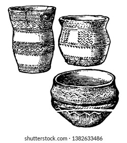 Bronze Age Pottery Is A Not Drawn To Scale, It Is A Bronze Pot, Vintage Line Drawing Or Engraving Illustration.