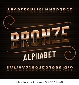 Bronze Alphabet Font. Vintage Ornate Letters. Vector Fancy Typography For Your Design.