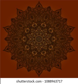 Bronze arabesque Mandala. Decorative round geometry ornament. Greeting card, t-shirt,  design. Hand drawn ornament. Islam, Arabic, Indian style