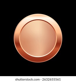 Bronze award medal. 3d metal winner emblem. Round copper button, stamp, frame, seal, badge, prize, trophy design element. Vector illustration isolated on black.