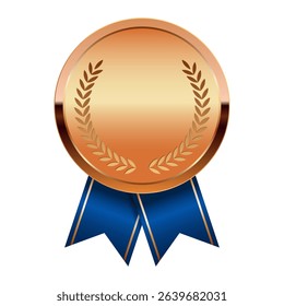 Bronze award medal with blue ribbons for sport and games