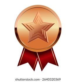 Bronze award medal with red ribbons and star for sport and games