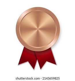Bronze award sport medal for winners with red ribbon