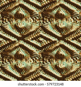 Bronze bas-relief ornament. Colorful endless texture with shadow. Geometric vector pattern.