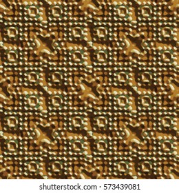 Bronze bas-relief ornament. Colorful seamless texture with shadow. Geometric vector pattern for website, corporate style, party invitation, wallpaper, interior design