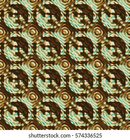 Bronze bas-relief ornament. Colorful seamless texture with shadow. Geometric vector pattern for website, corporate style, party invitation, wallpaper, interior design