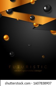 Bronze and black abstract tech corporate background with glossy spheres. Vector flyer design