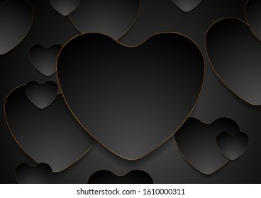Bronze and black hearts abstract graphic design. St Valentines Day luxury vector background