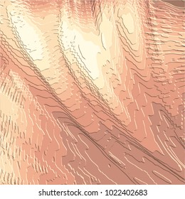 bronze brown 3d curved lines fan pattern with rough structured highlighted areas, vector illustration