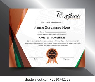 Bronze Certificate Template with Bronze Color Variation for multipurpose use like- Achievement, Diploma, Award, Graduation, Completion, Appreciation, Acknowledgement, Recognition etc.