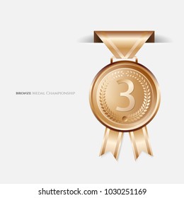 Bronze champion medals with ribbon.Vector illustration.