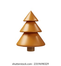 Bronze Christmas tree. 3D render spruce is decoration element for winter or summer seasons. Metal realistic plant for park. Vector illustration like decoration symbol in clay, plastic style