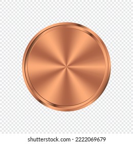 Bronze circle plate background. Bronze metal round medal. Button metallic bright element. Vector illustration